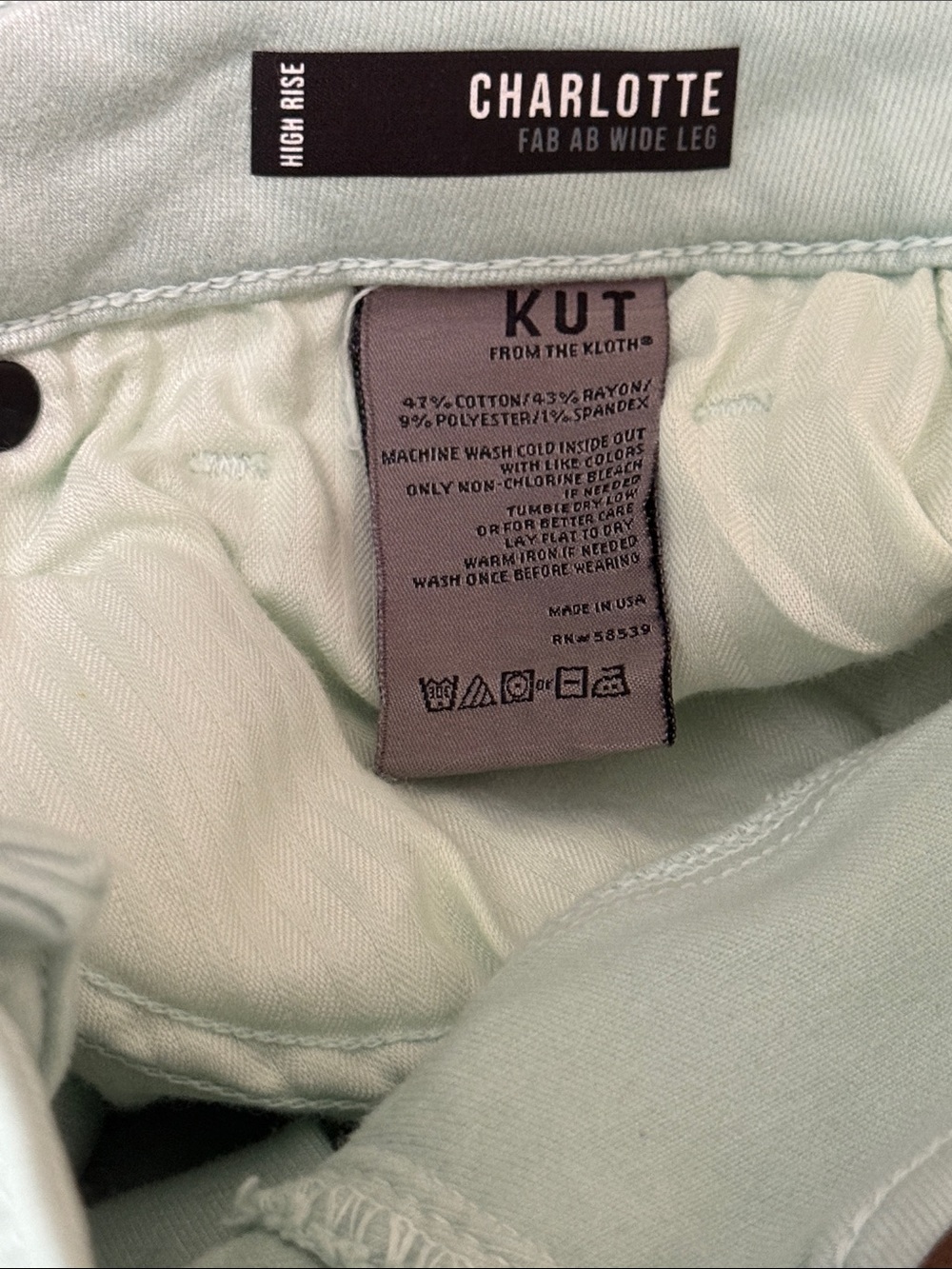 Kut from the Kloth Charlotte High Rise Wide Leg in Icy Mint - Picture 7 of 7